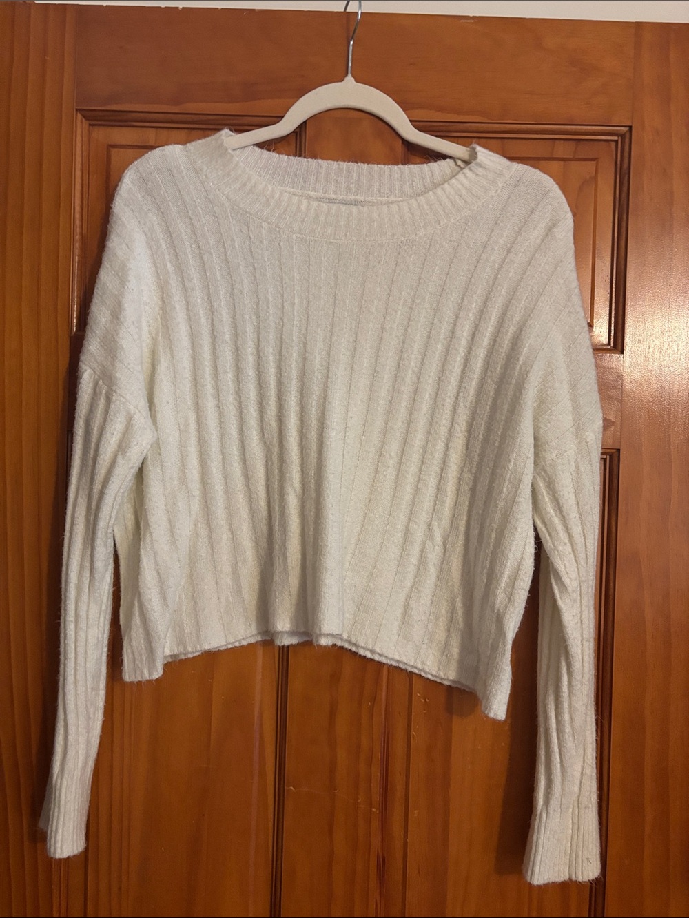 American Eagle Outfitters Cream Ribbed Crewneck Sweater